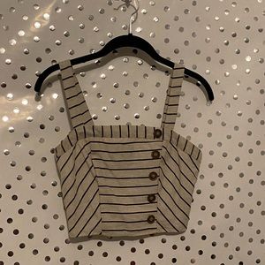Brand: Altar’d State;  size: M; light khaki w/black with white trim stripes